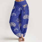 Buddha Stones Casual Lotus Flowers Lanterns Cloud Pattern Women's Harem Pants - SlateBlue - US22，UK/AU26，EU54 (6XL) - image 5