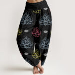 Buddha Stones Casual Various Colors Lotus Flowers Pattern Women's Harem Pants - Black - US22，UK/AU26，EU54 (6XL) - image 1