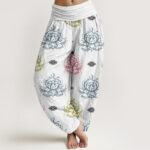 Buddha Stones Casual Various Colors Lotus Flowers Pattern Women's Harem Pants - White - US22，UK/AU26，EU54 (6XL) - image 8