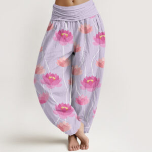 Buddha Stones Casual Lotus Flowers Pattern Women's Harem Pants - Lavender - US22，UK/AU26，EU54 (6XL) - image 1