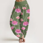 Buddha Stones Casual Lotus Flowers Pattern Women's Harem Pants - ForestGreen - US22，UK/AU26，EU54 (6XL) - image 5
