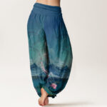 Buddha Stones Casual Lotus Flowers Om Symbol Mountains Lake Pattern Women's Harem Pants - image 2