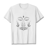 Buddha Stones Casual Buddha Face Lotus Flower Pattern Tee T-Shirt - White - 2XL - image 1