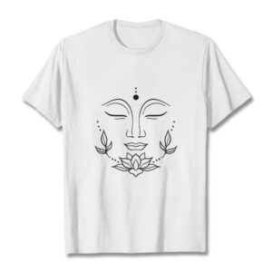 Buddha Stones Casual Buddha Face Lotus Flower Pattern Tee T-Shirt - White - 2XL - image 1