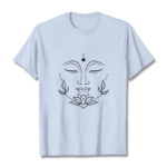 Buddha Stones Casual Buddha Face Lotus Flower Pattern Tee T-Shirt - LightCyan - 2XL - image 19