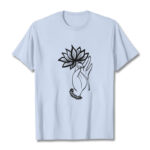 Buddha Stones Casual Hand Holding Lotus Flower Pattern Cotton Tee T-shirt - LightCyan - 2XL - image 19