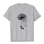 Buddha Stones Casual Hand Holding Lotus Flower Pattern Cotton Tee T-shirt - LightGrey - 2XL - image 20