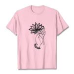 Buddha Stones Casual Hand Holding Lotus Flower Pattern Cotton Tee T-shirt - LightPink - 2XL - image 13