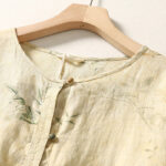 Buddha Stones Commute Chinese Frog-Button Long Lantern Sleeve Women's Cotton Linen Shirt - image 3