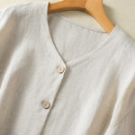 Buddha Stones Casual Spring Plain Buttons Design V-Neck Long Sleeve Women's Cotton Linen Shirt - image 3