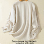 Buddha Stones Casual Spring Plain Buttons Design V-Neck Long Sleeve Women's Cotton Linen Shirt - image 2