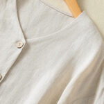 Buddha Stones Casual Spring Plain Buttons Design V-Neck Long Sleeve Women's Cotton Linen Shirt - image 4
