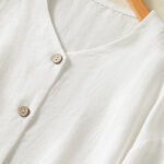 Buddha Stones Casual Spring Plain Buttons Design V-Neck Long Sleeve Women's Cotton Linen Shirt - image 13