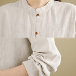 Buddha Stones Casual Solid Color Front Buttons Design Long Sleeve Women's Cotton Linen Jacket - image 7