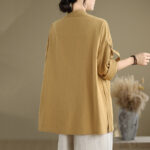 Buddha Stones Commute Casual Pure Color Long Sleeve Women's Cotton Linen Jacket With Pocket - image 3