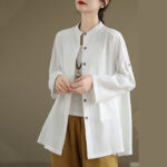 Buddha Stones Commute Casual Pure Color Long Sleeve Women's Cotton Linen Jacket With Pocket - image 13