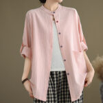 Buddha Stones Commute Casual Pure Color Long Sleeve Women's Cotton Linen Jacket With Pocket - image 18