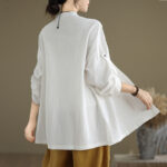 Buddha Stones Commute Casual Pure Color Long Sleeve Women's Cotton Linen Jacket With Pocket - image 15