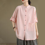 Buddha Stones Commute Casual Pure Color Long Sleeve Women's Cotton Linen Jacket With Pocket - image 22