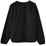 Buddha Stones Commute Spring Plain Half Buttons Simple Design Women's Cotton Linen Shirt - image 7