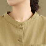 Buddha Stones Commute Plain Half Buttons Accordion Pleats Design Women's Cotton Linen Shirt - image 8