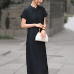 Buddha Stones Casual Plain Cheongsam Lace-Up Design Cotton Linen Short Sleeve Midi Dress - image 22