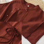 Buddha Stones Casual Plain Cheongsam Lace-Up Design Cotton Linen Short Sleeve Midi Dress - image 13
