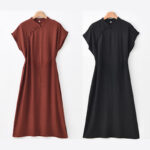 Buddha Stones Casual Plain Cheongsam Lace-Up Design Cotton Linen Short Sleeve Midi Dress - image 23