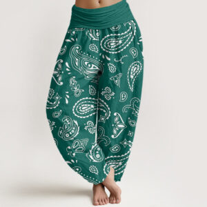 Buddha Stones Casual Classic Paisley Motif Women's Elastic Waist Harem Pants - Teal - US22，UK/AU26，EU54 (6XL) - image 1