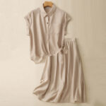 Buddha Stones 2Pcs Shirt Top 7-8 Length Skirt With Pockets Cotton Linen Clothing Women's Set - Wheat - US8-10，UK/AU12-14，EU40-42 (2XL) - image 15