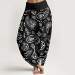 Buddha Stones Casual Classic Paisley Motif Women's Elastic Waist Harem Pants - Black - US22，UK/AU26，EU54 (6XL) - image 8