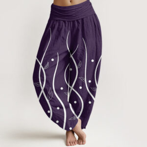 Buddha Stones Casual Minimalist Vine Leaf Pattern Women's Elastic Waist Harem Pants - Indigo - US22，UK/AU26，EU54 (6XL) - image 1