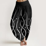 Buddha Stones Casual Minimalist Vine Leaf Pattern Women's Elastic Waist Harem Pants - Black - US22，UK/AU26，EU54 (6XL) - image 5