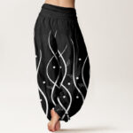 Buddha Stones Casual Minimalist Vine Leaf Pattern Women's Elastic Waist Harem Pants - image 7