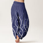 Buddha Stones Casual Minimalist Vine Leaf Pattern Women's Elastic Waist Harem Pants - image 10