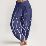 Buddha Stones Casual Minimalist Vine Leaf Pattern Women's Elastic Waist Harem Pants - DarkBlue - US22，UK/AU26，EU54 (6XL) - image 8