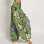 Buddha Stones Casual Butterfly Bamboo Leaf Calligraphy Pattern Women's Elastic Waist Harem Pants - image 2