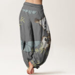 Buddha Stones Casual Butterfly Bamboo Leaf Calligraphy Pattern Women's Elastic Waist Harem Pants - image 7