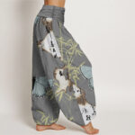Buddha Stones Casual Butterfly Bamboo Leaf Calligraphy Pattern Women's Elastic Waist Harem Pants - image 6