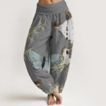 Buddha Stones Casual Butterfly Bamboo Leaf Calligraphy Pattern Women's Elastic Waist Harem Pants - DarkGray - US22，UK/AU26，EU54 (6XL) - image 5