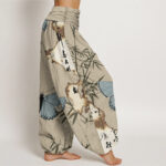 Buddha Stones Casual Butterfly Bamboo Leaf Calligraphy Pattern Women's Elastic Waist Harem Pants - image 9