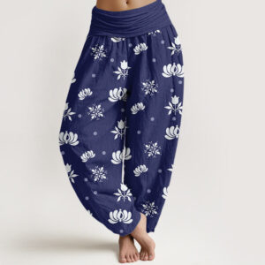 Buddha Stones Casual Lotus Small Dots Pattern Women's Elastic Waist Harem Pants - DarkBlue - US22，UK/AU26，EU54 (6XL) - image 1