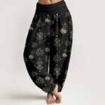 Buddha Stones Casual Lotus Eye Of Horus Pattern Women's Elastic Waist Harem Pants - Black - US22，UK/AU26，EU54 (6XL) - image 1