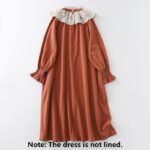 Buddha Stones Casual Ruffled Lace Patchwork Design Puff Sleeve Cotton Midi Dress With Pockets - image 2