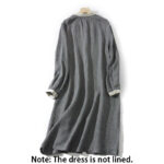 Buddha Stones Commute Retro DimGray Plaid Lantern Sleeve Cotton Linen Midi Dress With Pockets - image 2