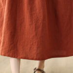 Buddha Stones Vintage OrangeRed Lace-Up Design Long Sleeve Cotton Maxi Dress With Pockets - image 14