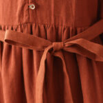 Buddha Stones Vintage OrangeRed Lace-Up Design Long Sleeve Cotton Maxi Dress With Pockets - image 10