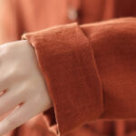 Buddha Stones Vintage OrangeRed Lace-Up Design Long Sleeve Cotton Maxi Dress With Pockets - image 12