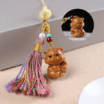 Buddha Stones Sandalwood 12 Chinese Zodiac Blessing Colorful Tassel Accessories Keychain - Tiger - image 17