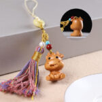 Buddha Stones Sandalwood 12 Chinese Zodiac Blessing Colorful Tassel Accessories Keychain - Ox - image 12